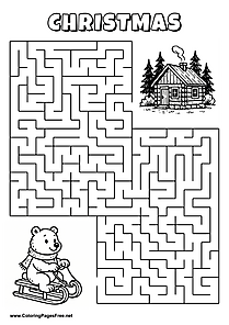 Printable Maze 'The bear with a sleigh is looking for the way to the forest hut'