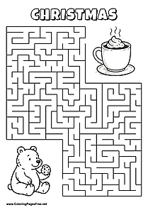 Printable Maze 'The bear with cookies is looking for the way to the cocoa cup'
