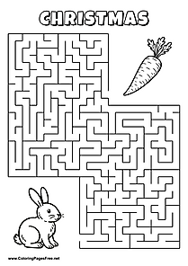 Printable Maze 'The bunny in winter is looking for the way to the tasty carrot'
