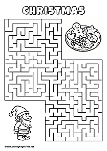 Printable Maze 'The elf is looking for the way to the cookie plate'
