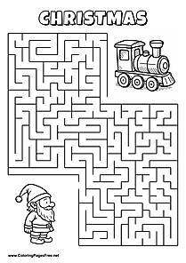 Printable Maze 'The elf is looking for the way to the toy train'