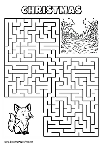 Printable Maze 'The fox is looking for the way to the Christmas celebration'