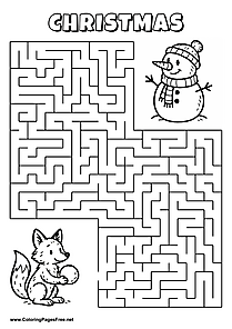 Printable Maze 'The fox is looking for the way to the Christmas party'