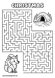 Printable Maze 'The fox is looking for the way to the winter cave'