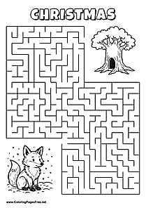 Printable Maze 'The fox with a snowball is looking for the way to the snowman'