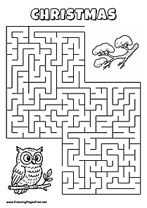 Printable Maze 'The owl is looking for the way to the tree branch'