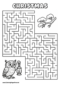 Printable Maze 'The owl with a lamp is looking for the way to the branch'