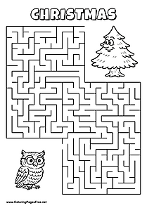Printable Maze 'The owl with glasses is looking for the way to the fir tree'