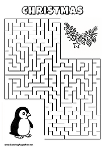 Printable Maze 'The penguin is looking for the way to the Christmas garland'