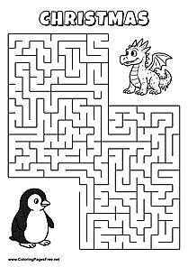 Printable Maze 'The penguin is looking for the way to the little dragon'