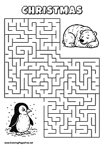 Printable Maze 'The penguin is looking for the way to the sleeping polar bear'