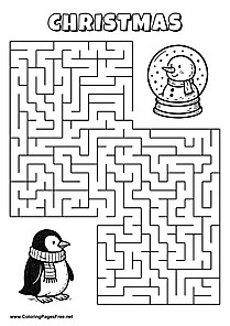 Printable Maze 'The penguin with a scarf is looking for the way to the snow globe'