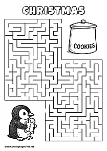 Printable Maze 'The penguin with gingerbread is looking for the way to the cookie jar'