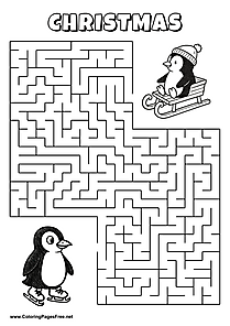 Printable Maze 'The penguin with ice skates is looking for the way to his child'
