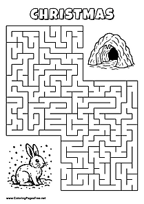 Printable Maze 'The rabbit is looking for the way to the cave'