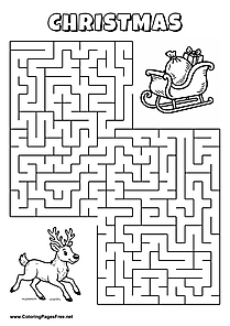 Printable Maze 'The reindeer is looking for the way to Santa’s sleigh'