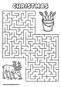Printable Maze 'The reindeer is looking for the way to the bucket of carrots'