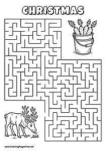 Printable Maze 'The reindeer is looking for the way to the bucket of carrots'