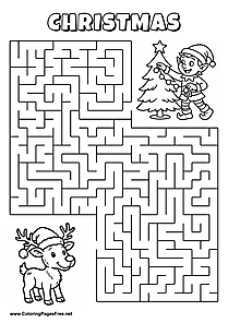 Printable Maze 'The reindeer is looking for the way to the Christmas celebration'