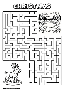 Printable Maze 'The reindeer is looking for the way to the lake'