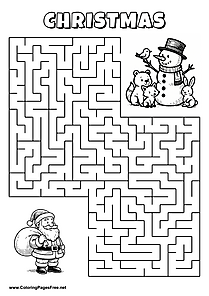 Printable Maze 'The snowman is looking for the way to the Christmas party'