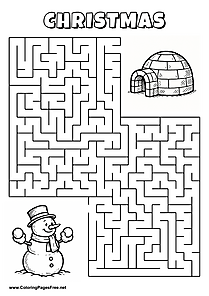 Printable Maze 'The snowman is looking for the way to the igloo'