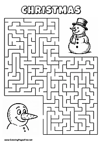 Printable Maze 'The snowman is looking for the way to the other snowman'