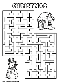 Printable Maze 'The snowman with a top hat is looking for the way to the icicle house'