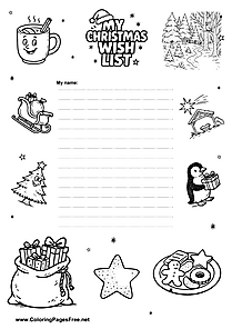 Wish List Coloring Template for Saint Nicholas Day