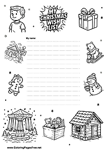 Wish List Coloring Template PDF
