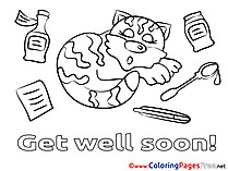 Cat Kids Get well soon Coloring Page