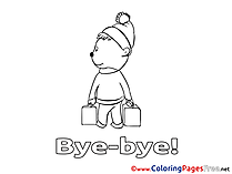 Bear Kids Good bye Coloring Page