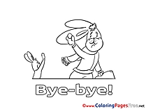Rabbit Kids Good bye Coloring Pages