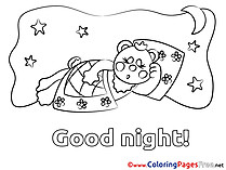 Bear Kids Good Night Coloring Page