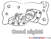 Bear Kids Good Night Coloring Page