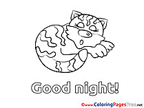 Cat Kids Good Night Coloring Page