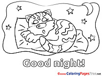 Image Cat Colouring Sheet download Good Night