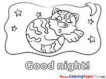 Picture Cat Kids Good Night Coloring Page