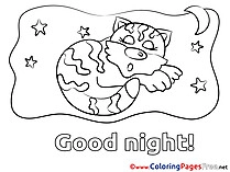 Picture Cat Kids Good Night Coloring Page