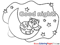 Tiger Sleeping Kids Good Night Coloring Page