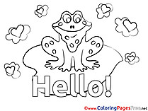 Frog free Colouring Page Hello
