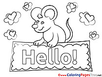 Mouse Kids Hello Coloring Page