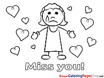 Girl Colouring Sheet download Miss you