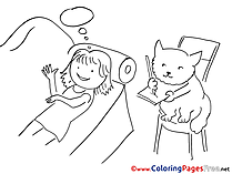 Cat writes printable Coloring Sheets download Woman