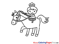 Girl on Horse Kids free Coloring Page