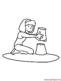 Girl on the beach coloring page