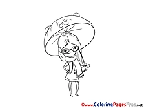 Hat with Cat for Children free Coloring Pages Girl