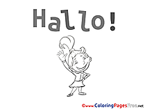 Hello Colouring Sheet download free Girl