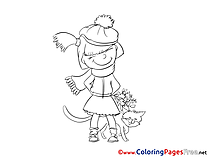 Winter Girl free Colouring Page download Cat
