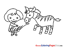 Zebra Kids free Coloring Page Girl 